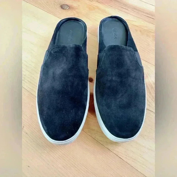 Women’s Vince Garvey Slip-on Suede Black Leather Backless Mule Sneakers size 9.5 - Picture 2 of 11